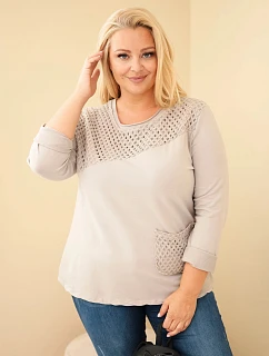 Dámská bavlněná mikina Plus Size s průřezovou vsadkou a kapsou fango zelená