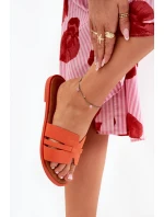 Dámské sandály na plochém podpatku s výřezy eko semišové oranžové model 21688648 - Boto Dámské sandály na plochém podpatku s výřezy eko semišové oranžové model 21688648 - Boto