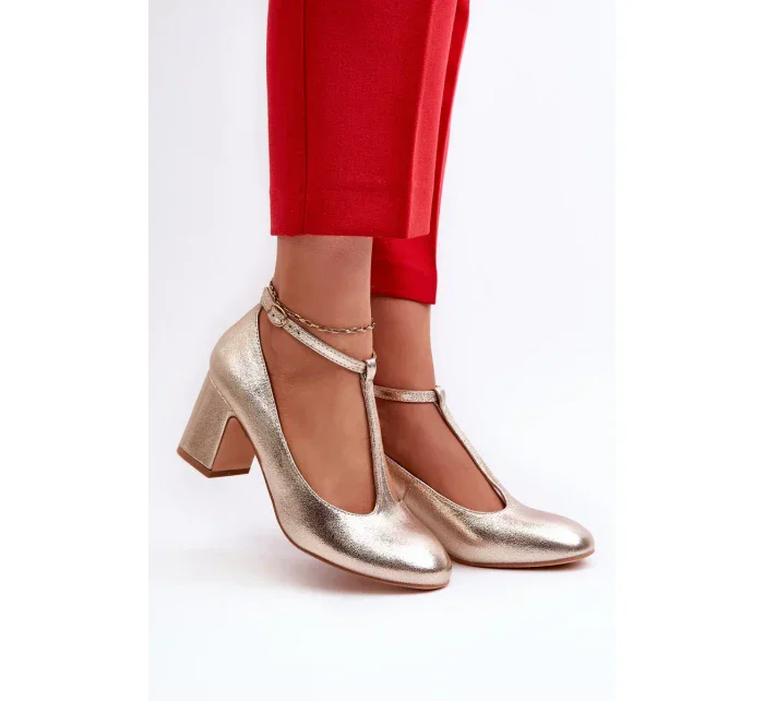Zlaté lodičky Raniyah na vysokom podpätku z ekokože