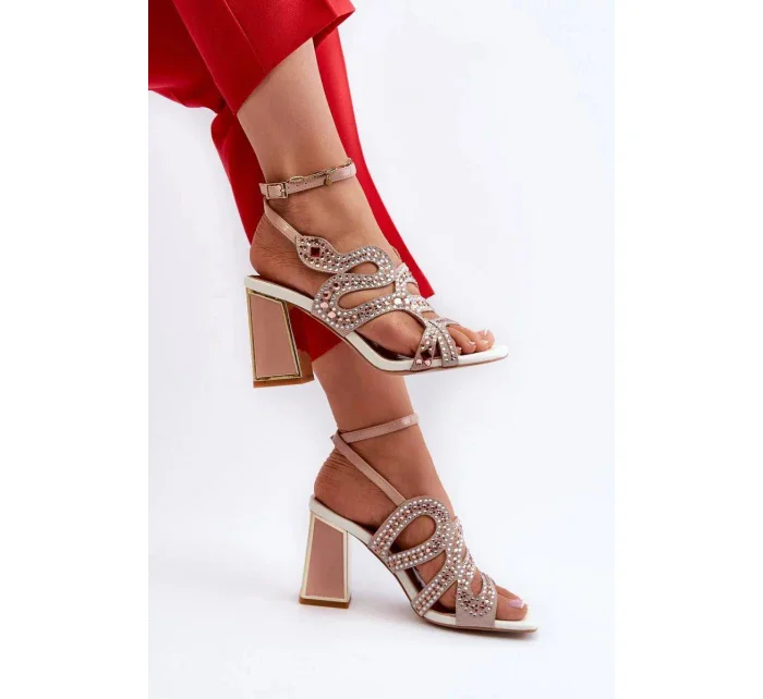 Sandále na podpätku CR952 béžovo-ružové - Krok vo veľkom štýle
