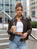 Dámska prešívaná hnedá prechodná bunda FashionStreet TY5619