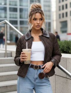 Dámska prešívaná hnedá prechodná bunda FashionStreet TY5619