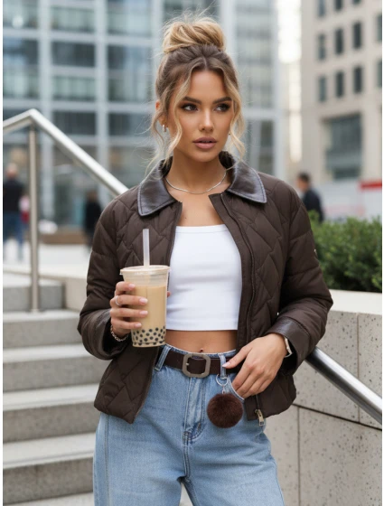 Kurtka przejściowa damska pikowana brązowa model 22025093 - FashionStreet