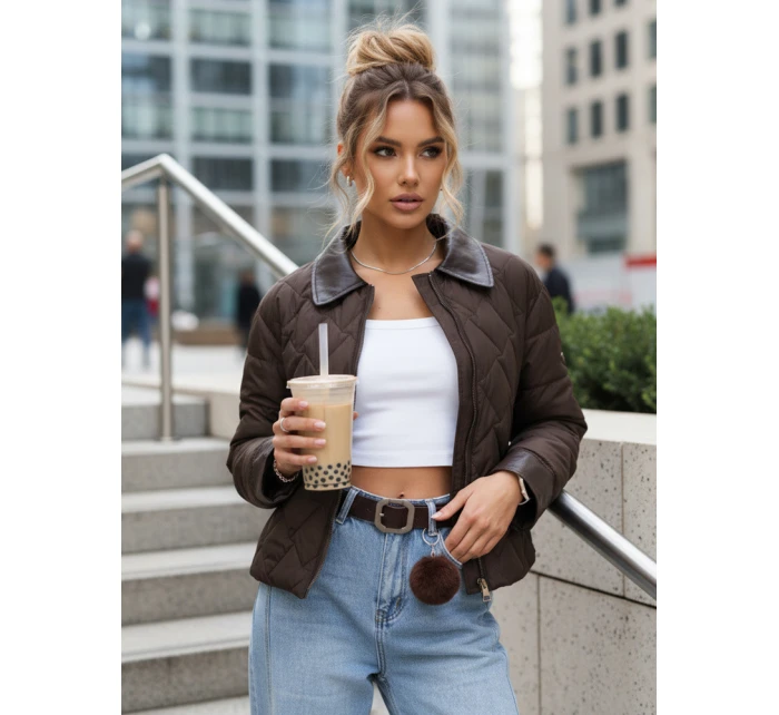 Kurtka przejściowa damska pikowana brązowa model 22025093 - FashionStreet