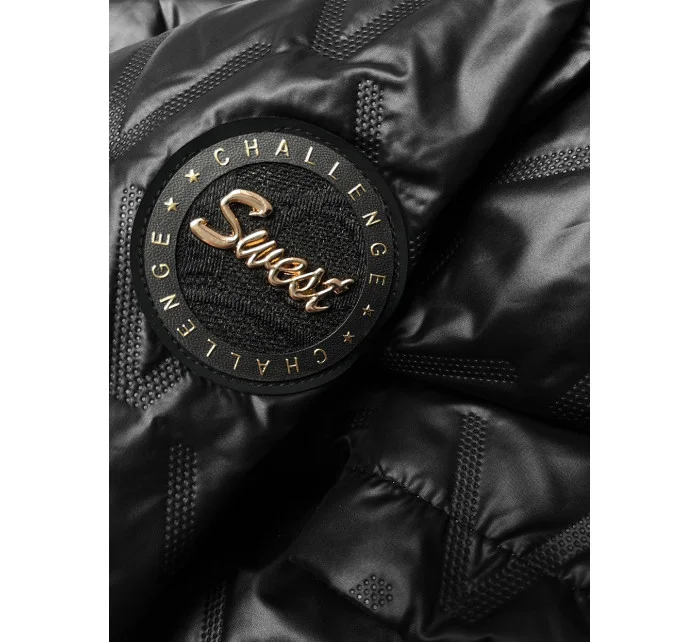 Krátká černá dámská bunda se lemem na spodním  model 20833108 - S'WEST