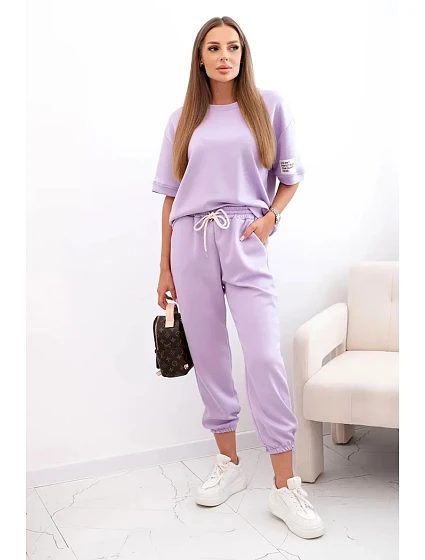 Dámský viskózový komplet s krátkým rukávem a nohavicemi světle fialová