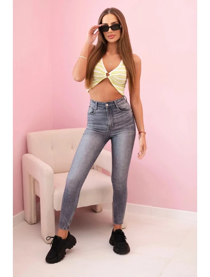 Dámsky bavlnený top s výstrihom a zlatým akcentom Zelená