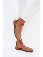 Zamszowe Baleriny Damskie Barefoot Z Paskami Zazoo 191 Beżowe