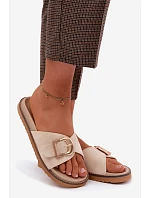 Dámské nazouváky se zlatým přezkou světle béžové model 22125579 - Boto