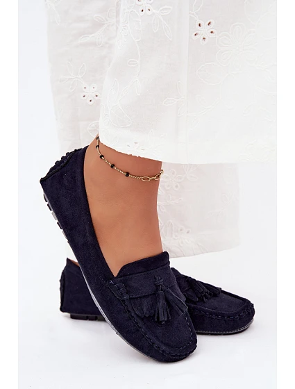Dámské mokasíny s třásněmi semiše Tmavě modré model 22220666 - Boto Dámské mokasíny s třásněmi semiše Tmavě modré model 22220666 - Boto