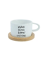 PRÁCA NEVYHOVUJE, KÁVA VÝBORNÁ! - biely hrnček s makrónkou 200 ml