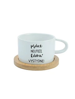 PRÁCA NEVYHOVUJE, KÁVA VÝBORNÁ! - biely hrnček s makrónkou 200 ml