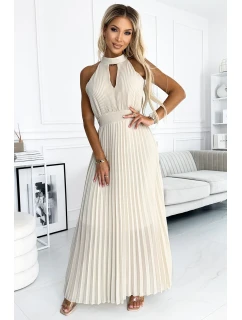 484-1 Plisované midi šaty so slzovým výstrihom - BEACH