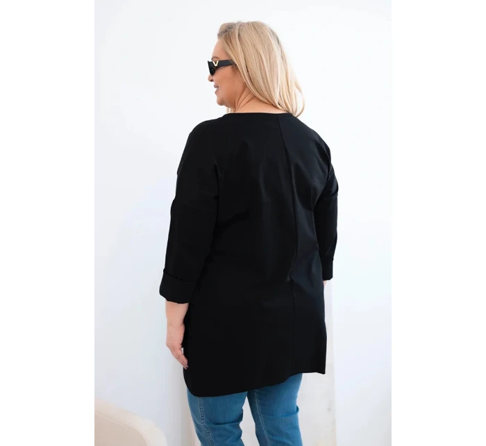 Dámská blůza Plus Size s delším zadním dílem a dlouhým rukávem černá