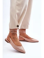 Wiązane Damskie Baleriny Zdobione Ćwiekami Beżowe Jange Wiązane Damskie Baleriny Zdobione Ćwiekami Beżowe Jange