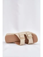 Klapki Damskie Na Koturnie Z Plecionką I Klamrami Beżowe Pasinea Klapki Damskie Na Koturnie Z Plecionką I Klamrami Beżowe Pasinea