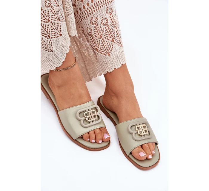 Ploché Dámské Pantofle S Ozdobným Detalem Zelené model 21699585 - Boto