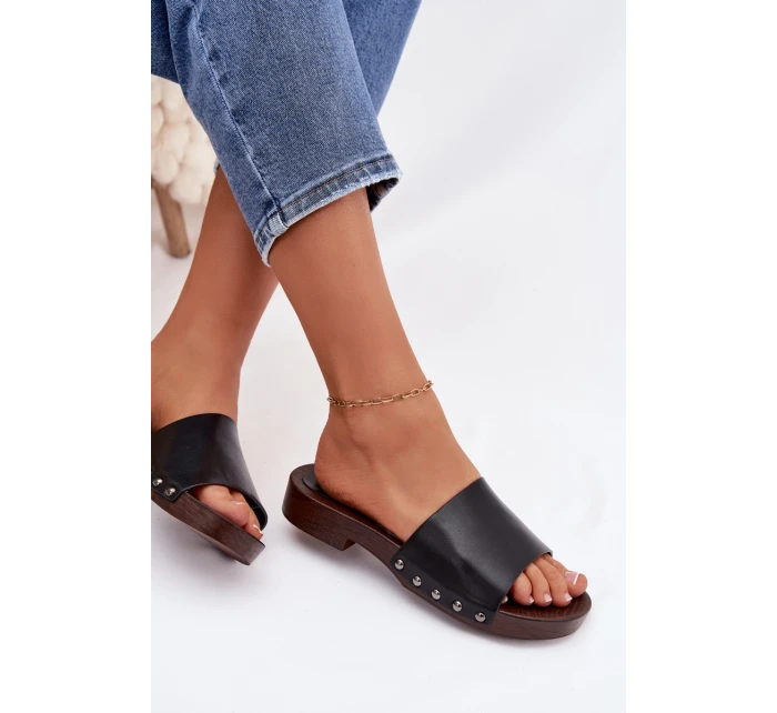 Dámské pantofle s přezkami na nízkém podpatku Černé Brinalle