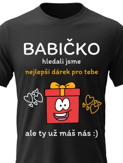 Dámské bavlněné tričko s potiskem - NEJLEPŠÍ DÁREK PRO BABIČKU - černé