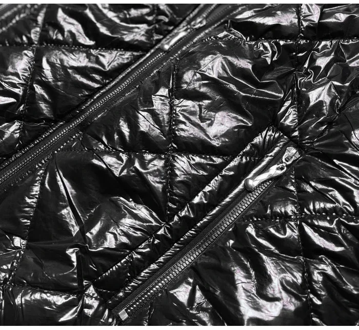 Lesklá čierna dámska bunda (BR9756-1)