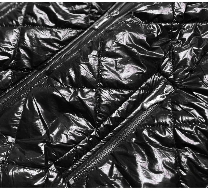 Lesklá čierna dámska bunda (BR9756-1)