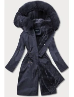 Tmavomodrá dámska zimná bunda s podšívkou z machovej kožušiny (b537-3)