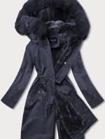 Tmavomodrá dámska zimná bunda s podšívkou z machovej kožušiny (b537-3)