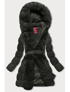 Dámska zimná bunda v army farbe s kožušinou (2M-008)