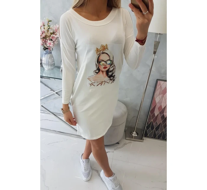 Šaty s grafikou dievčatá v 3D okuliaroch ecru Šaty s grafikou dievčatá v 3D okuliaroch ecru