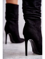 Damskie Marszczone Botki Kozaki Czarne Laguna