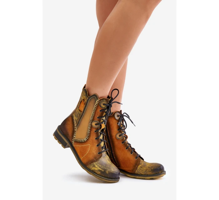 Dámské Kožené Boty Na Plochém Podpatku model 21677259 Žluté - Maciejka