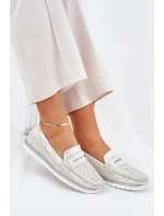 Mokasyny Damskie Z Eko Skóry Srebrne Bralithia