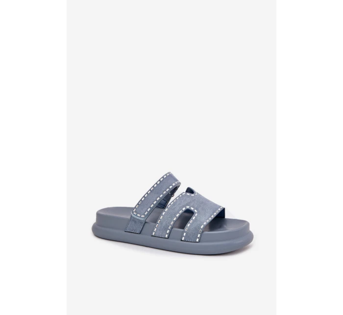 Dámské pantofle se zdobením na platformě modré model 21703959 - Boto