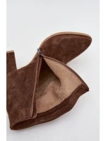 Botki Z Naturalnego Zamszu Obcas Słupek Ocieplane Brązowe Zazoo 3128