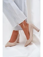 Dámske lakované lodičky Kilanne na širokom podpätku - béžové Dámske lakované lodičky Kilanne na širokom podpätku - béžové