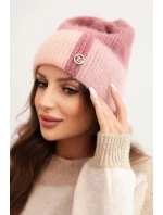 Dámska viskózna čiapka s ozdobným gombíkom ružová + púdrovo ružová Dámska viskózna čiapka s ozdobným gombíkom ružová + púdrovo ružová