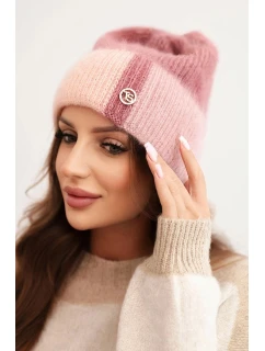 Dámska viskózna čiapka s ozdobným gombíkom ružová + púdrovo ružová