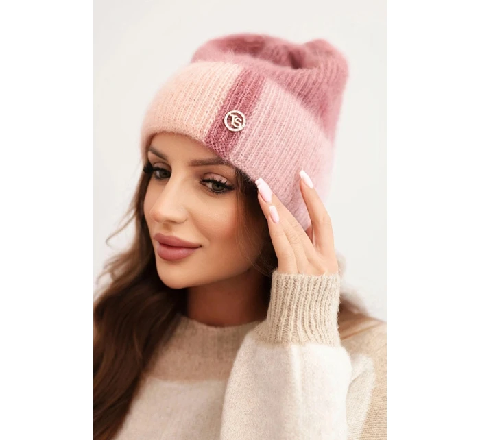 Dámska viskózna čiapka s ozdobným gombíkom ružová + púdrovo ružová Dámska viskózna čiapka s ozdobným gombíkom ružová + púdrovo ružová