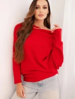 Dámsky asymetrický netopierí sveter viskóza červená