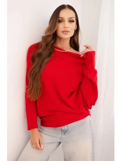 Dámsky asymetrický netopierí sveter viskóza červená
