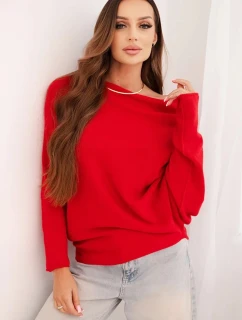 Dámsky asymetrický netopierí sveter viskóza červená