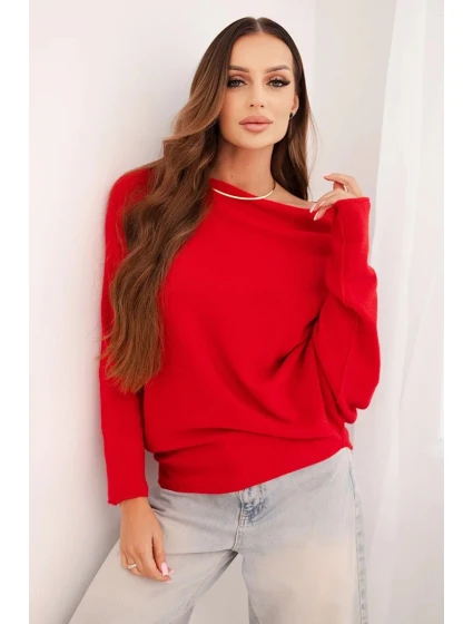 Dámsky asymetrický netopierí sveter viskóza červená