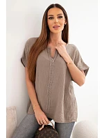 Dámska bavlnená blúzka oversize s véčkovým výstrihom a fango čipkou