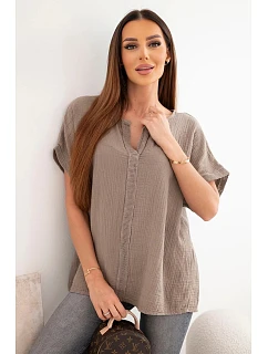 Dámska bavlnená blúzka oversize s véčkovým výstrihom a fango čipkou