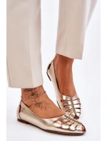 model 21611246 Pohodlné Dámské Kožené Baletky Zlaté - Zazoo