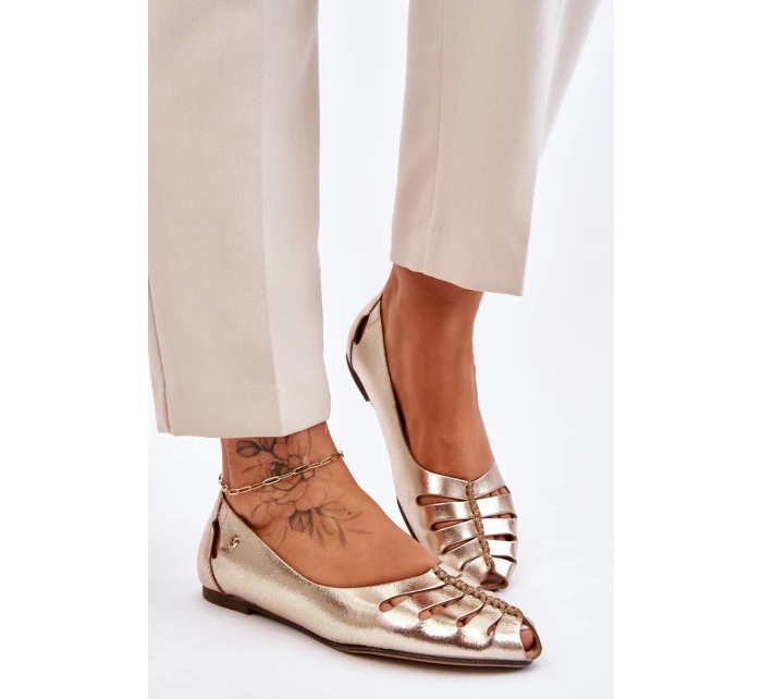 model 21611246 Pohodlné Dámské Kožené Baletky Zlaté - Zazoo