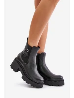 Zazoo 60490 Skórzane Ocieplane Botki Z Ozdobą Czarne