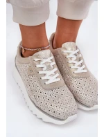 Zamszowe Ażurowe Sneakersy Na Platformie LR51-927 Złote