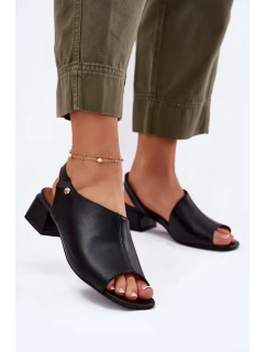 Skórzane Sandały Damskie Na Klocku Maciejka 06975-01 Czarne