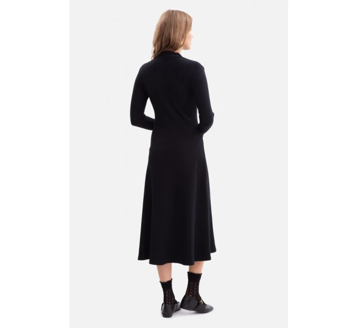 B299 Rebrované midi šaty s asymetrickým pásom - čierne